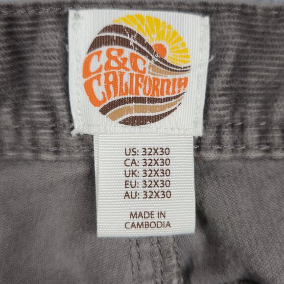 NWT C&C California Mens 32x30 Gray Corduroy Pants - Picture 10 of 16